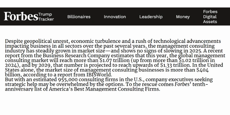 Forbes highlighting global management consulting market growth Forbes highlighting global management consulting market growth